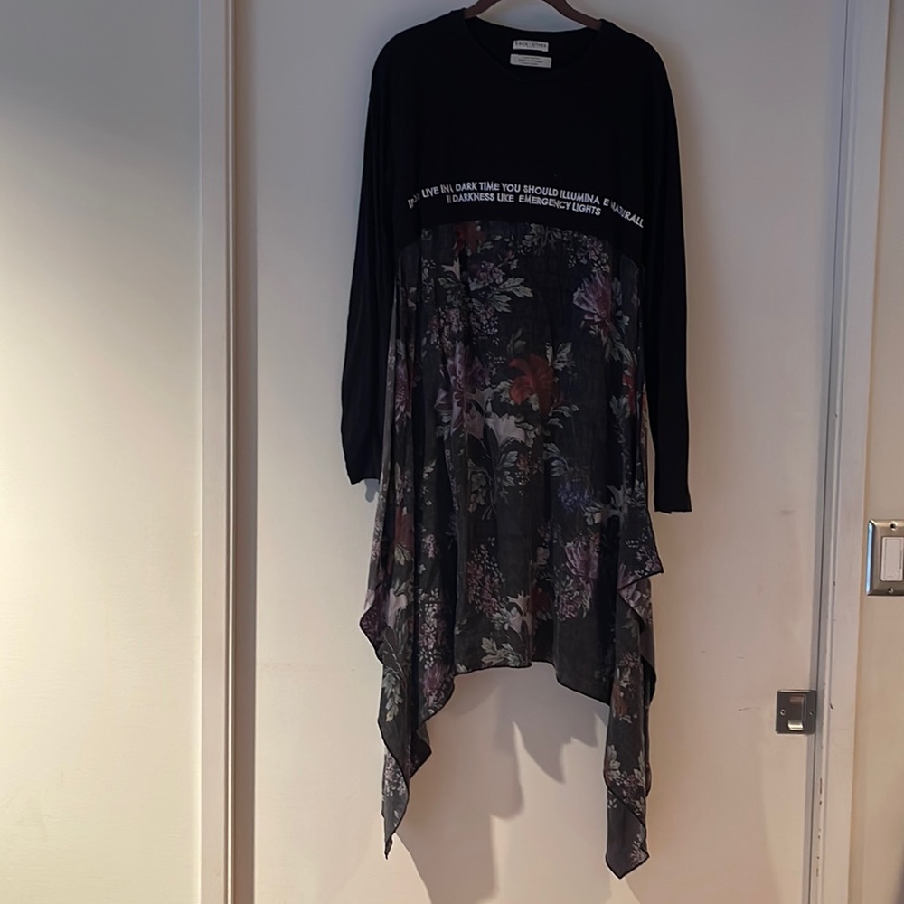 Black t shirt dress with silk